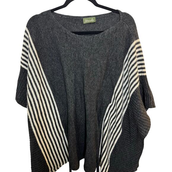 Maude Tie Waist Poncho Wool Blend Sweater Gray Size OSFM S/L Pullover - Picture 6 of 11